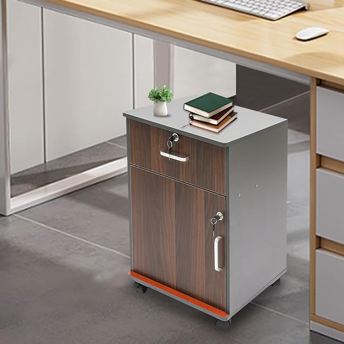 Mobile File Cabinet with Lock Under Desk File Cabinet with Lock Wheels Floor Stand Rolling Printer Stand with Drawer for Home &amp Office Legal/Letter/A4 File Storage Cabinet Large Capacity