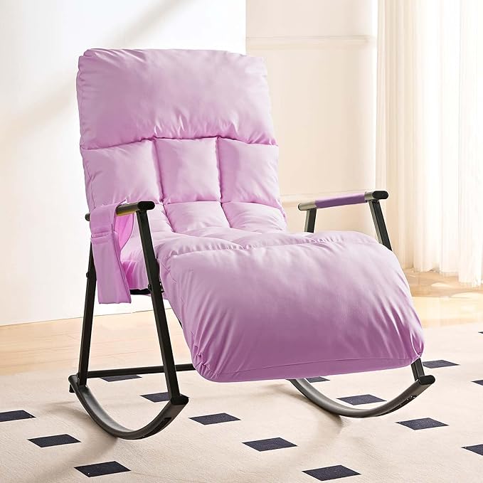 ijuicy Lazy Lsisure Rocking Chair with a Sturdy Iron FrameAdjustable Single ChairGlider Chair for Watching TV or Playing Vedio GamesLiving Room/Bedroom/Guest Room (Pink)