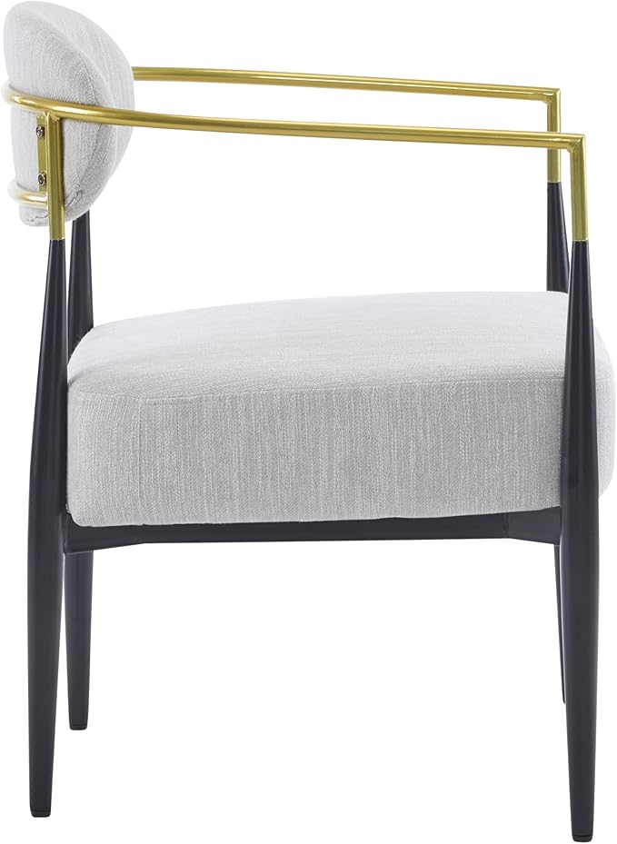 Christopher Knight Home Draxv Accent Chair Upholstered Club Chair Curved Backrest Armchair Metal Frame Tapered Legs Chic Accent Chair Soft Seating Chair for Living Room Reading Beige+Gold