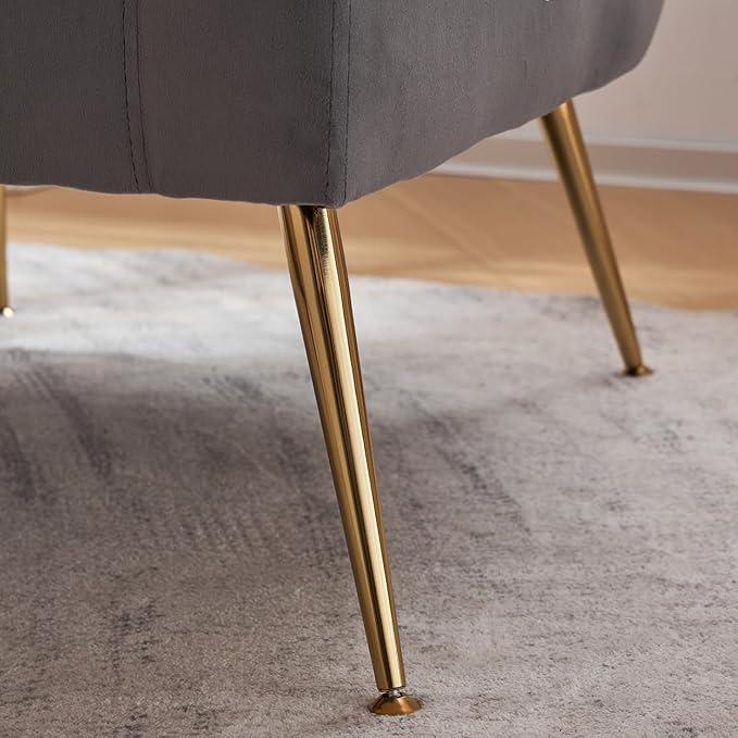 Accent Chair with Ottoman Velvet Wingback Chair with Lumbar Pillow and Footstool Upholstered Single Sofa Chair with Golden Metal Legs Leisure Armchair for Living Room Bedroom Office Dark Gray