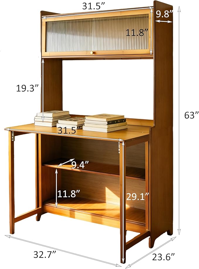 Foldable Desk with Hutch &ampStorage Fold Out Convertible Murphy Computer Table Folding Writing Table Workstation with Free Cat Bed &amp Scratching Post for Small Spaces (Walnut1)