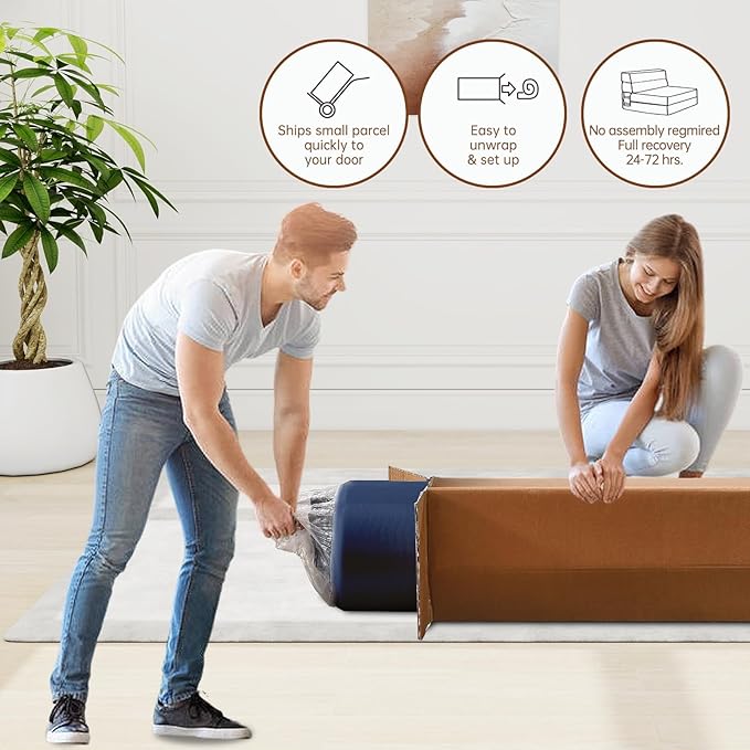 Folding Sofa Bed Couch Memory Foam with Pillow Sleeper Chair Lazy Couch Twin Size Futon Convertible Guest BedsWashable CoverDark Blue