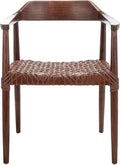 SAFAVIEH Home Collection Munro Walnut Sungkai Wood/Cognac Leather Woven Accent Chair (Fully Assembled)