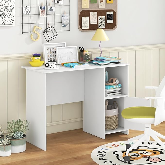 Giantex Small Computer Desk White Desk with Storage Cabinet &amp Shelf Compact PC Laptop Table Workstation Makeup Vanity Table Modern Study Writing Desk for Small Space Bedroom Home Office