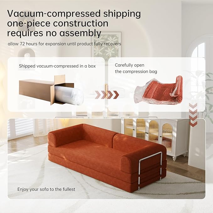 79” Convertible Sofa Bed 35D High-Density Foam&ampCorduroy Fabric Sleeper Couch Bed Fixed-Shape Frame &amp Removable ArmrestsModular Folding Small Loveseat Futo Sectional Funto Couch for Small S