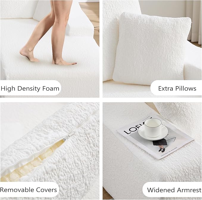 108 L Shaped Boneless Couch with Right Chaise Cloud Sectional Couches with Deep Seat 3 seat modular Sofa Memory Foam Couch with Throw Pillows for Living Room No Assembly Required White