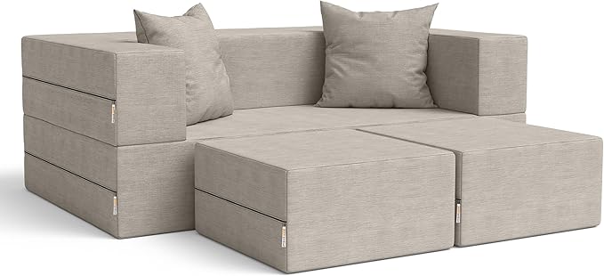Jaxx Zipline Convertible Sleeper Loveseat &amp Ottomans Textured Microvelvet - Dove Grey