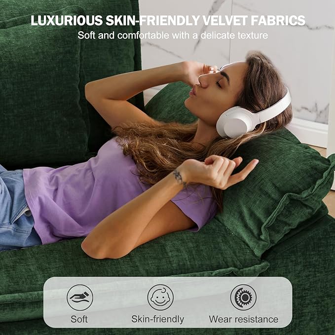 CDCASA Oversized Accent Chair with Ottoman Chenille Comfy Cloud Sofa Chair with Large Seat and Upholstered Armrests Modern Extra Wide Armchair Reading Chairs for Bedroom Living RoomSet of 2Green