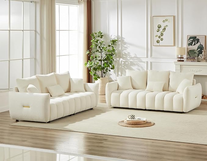 Antetek Teddy Sofa Set for Living Room 2 Pieces Modern Deep Seat Oversized 3-Seater Cloud Boucle Couch for Bedroom Office Apartment Furniture Set 78-inch Beige (2 Pieces)