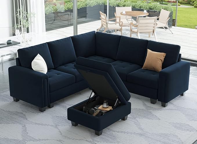 Belffin Velvet Armrest Module for Modular Sectional Sofa Couch Side Armrest for Sectional Modular Couch (Blue Ottoman Module)