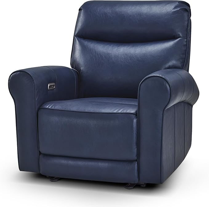 MCombo Power Wall Hugger Recliner Chair for Small Space RV Living Room USB &amp USB-C Charging Ports Modern Rolled Arm Recliner Faux Leather PR630 (Navy Blue Medium)