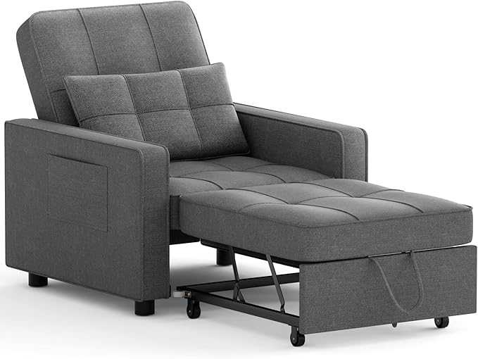 Flamaker Sofa Bed Sleeper Sofa 3-in-1 Adjustable Couch Bed with Modern Linen Fabric Convertible Sleeper Chair Couches for Living Room Apartment and Small Space (Graphite Gray)
