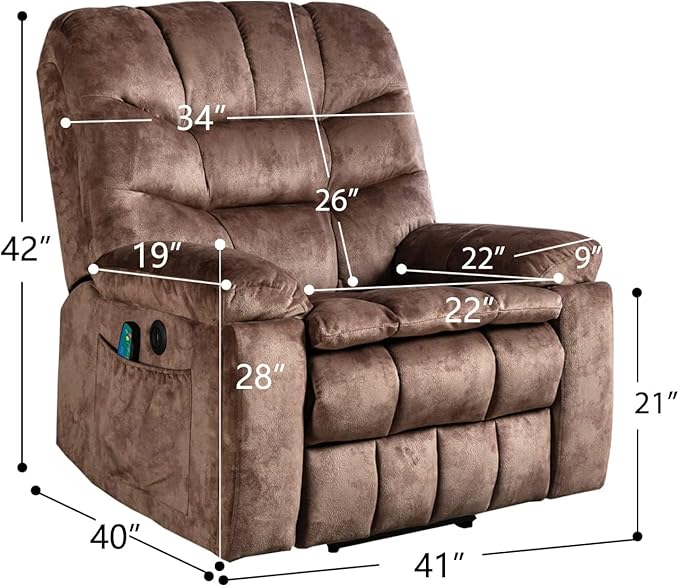 CANMOV Large Power Lift Recliner Chairs with Massage and Heat for Elderly Heavy Duty and Safety Motion Reclining Mechanism Electric Wide Recliners with USB Ports 2 Hidden Cup HoldersBrown