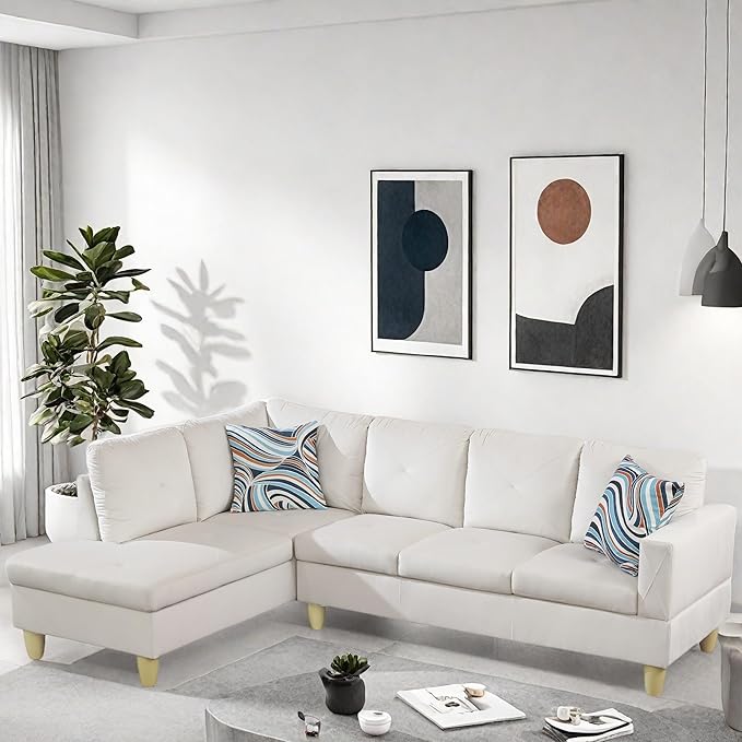 L Shaped Couch Modular Sectional Sofa with Chaise Modern Modular Sofas Furniture Sofa Couches for Living Room/Apartment/Office/Bedroom White
