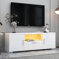 LED TV Stand for 32–55 Inch TVs – 51 Modern Entertainment Center with RGB Lights Glass Shelves &amp Large Storage Cabinet White Media Console for Living Room or Bedroom Setup