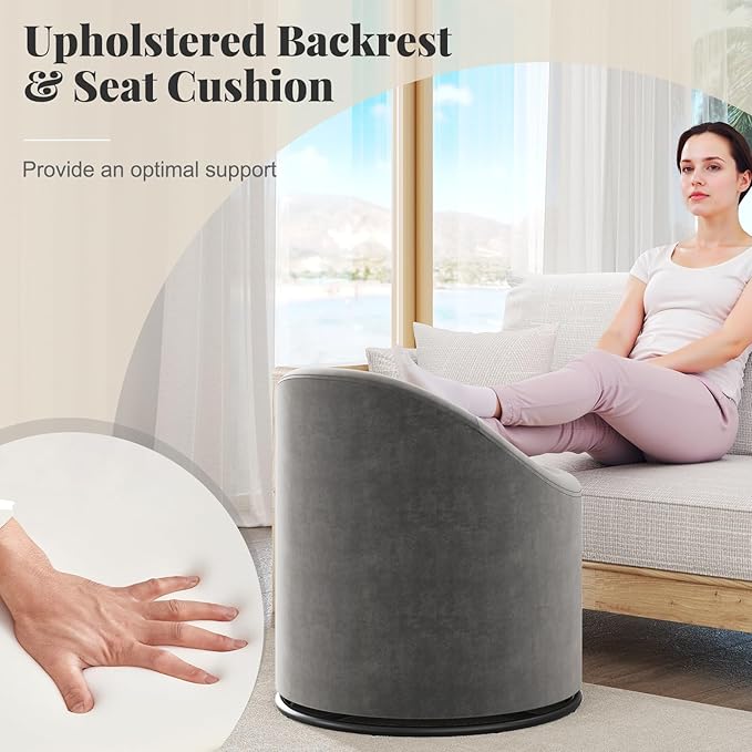 Giantex Swivel Accent Chair with Storage 360° Upholstered Vanity Chair with Backrest Velvet Modern Storage Ottoman Small Barrel Swivel Armchair for Bedroom Living Room No Assembly Grey