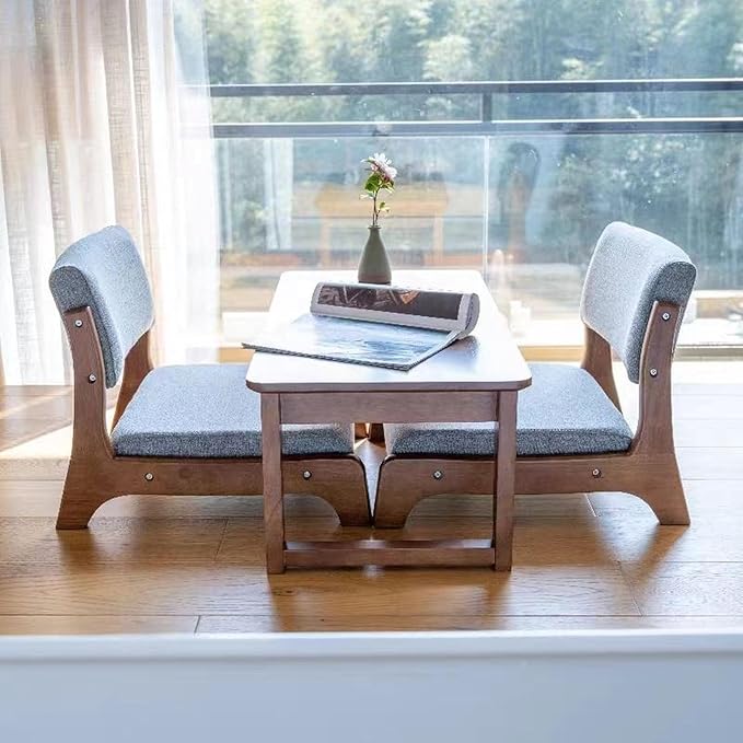 Japanese Floor Chair with Back SupportLow-Back Meditation Floor Seat with Soft CushionPortable Wood Armless Tatami Chair Meditation Living Room Bedroom Bay WindowReading