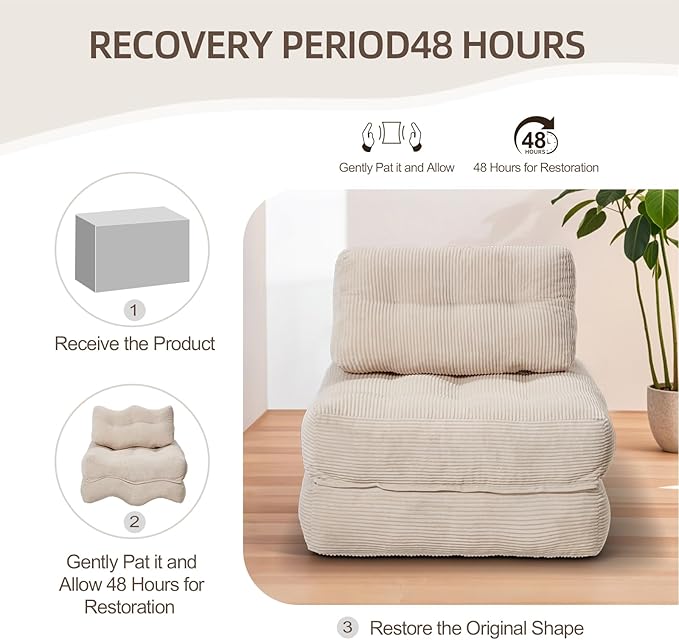 MELLCOM Foldable Sofa Bed - Adjustable Convertible Chair Tufted Sleeper Couch Portable Folding Lounge Sofa Foam-Filled Pull-Out SofaBed for Living Room Bedroom Cream White