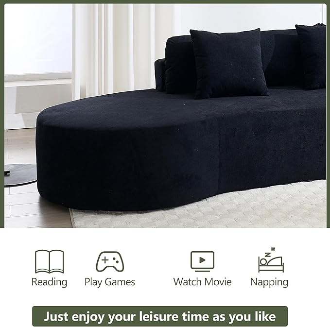 Curved Sofas for Living Room Modern Sectional Sofa Black Curved Sectional Cloud Sofa Deep Seat Couch Compression Floor Sofas for Apartment Bedroom Office