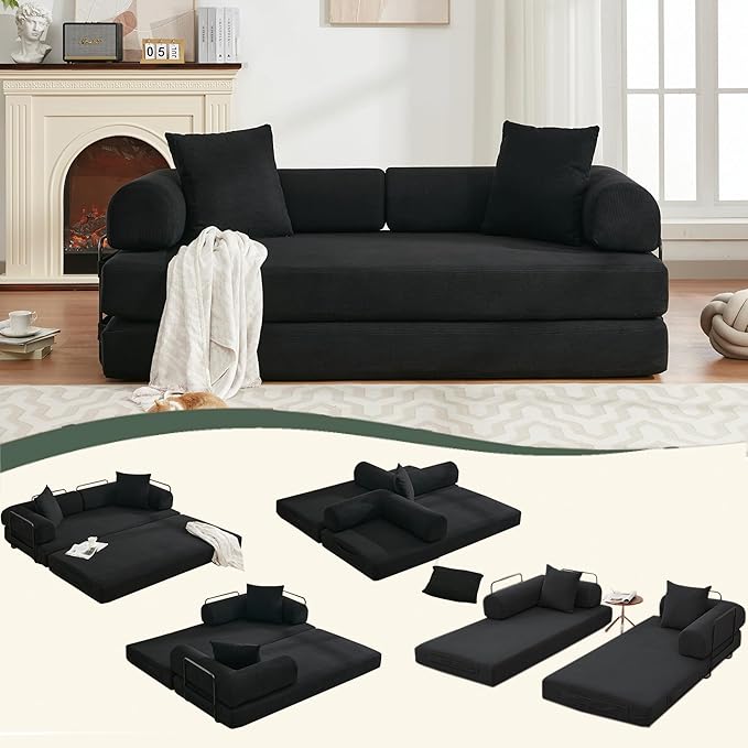 MYFUNSHOP Sleeper Sofa Bed4-in-1 Convertible Folding Boneless CouchFoldable Love Seat with Pillow Corduroy Floor Futon Couch for Living RoomBedroomLounge Studio