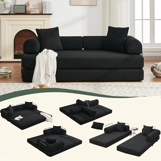 MYFUNSHOP Sleeper Sofa Bed4-in-1 Convertible Folding Boneless CouchFoldable Love Seat with Pillow Corduroy Floor Futon Couch for Living RoomBedroomLounge Studio