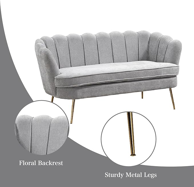 Chifee &amp Vingol Upholstered Small Loveseat for Small Space with Golden LegsLight Grey