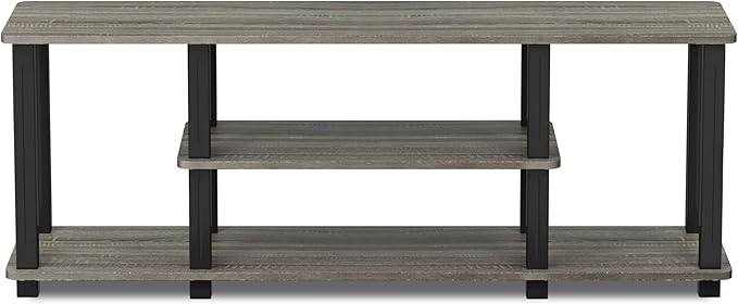 Furinno Turn-N-Tube No Tools 3D 3-Tier Entertainment TV Stand up to 50 inch TV Square Tubes French Oak Grey/Black