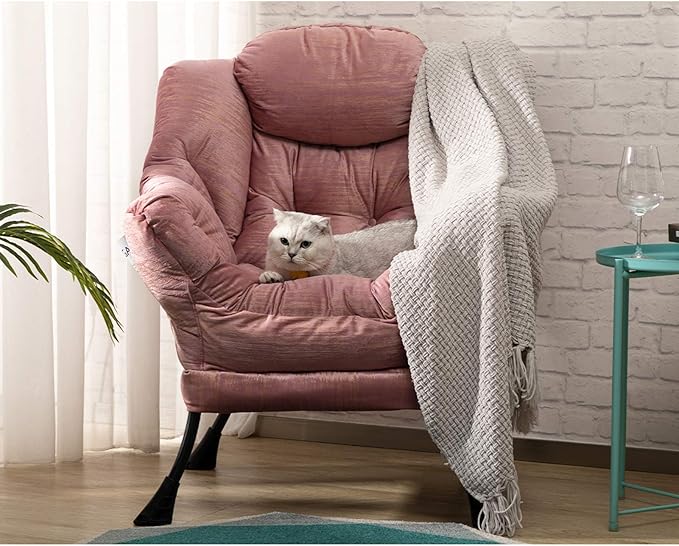 HollyHOME Lazy Chair with Armrest and Side Pocket Comfy Accent Lounge ChairLeisure Sofa Armchair for Living Room Bedroom Dorm or Small Spaces Oversized Reading Sofa ChairVelvet Gilding Pink