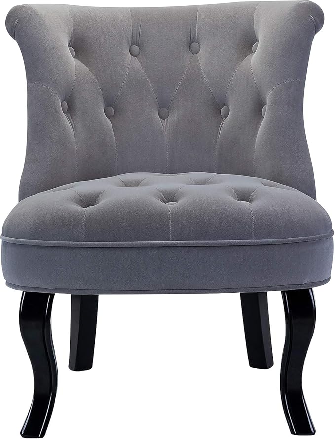 HULALA Home Velvet Accent Chair Set of 2 Modern Upholstered Fabric Armless Wingback Chair with Solid Wood Legs Comfy Tufted Vanity Club Chair for Reading Living Room Bedroom Guest Room Grey