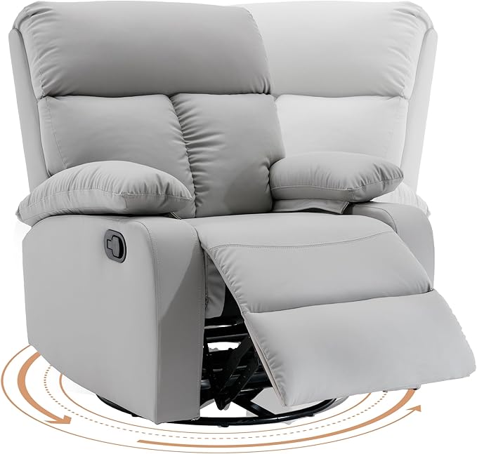 Swivel Rocker Recliner Rocking Chair Nursery Small Rocker Recliners for Small Spaces Living Room Bedroom Nursery RV Light Grey