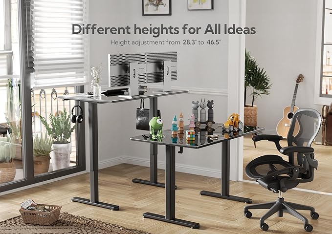 Glass Standing Desk 40 X 24 Inch Electric Stand Up Desk with Hook and Multi-Function Keyboard Quick Install Home Office Computer Desk (Black 40 X 24 Inch)