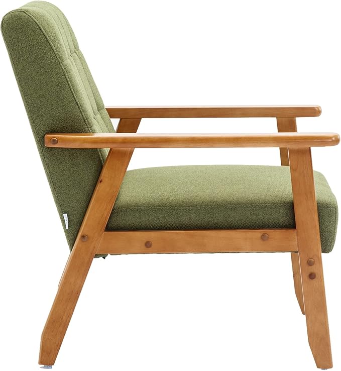 Leisure Chair with Solid Wood Armrest and Feet Mid Century Modern Accent Chair for Living Room Bedroom Studio Chair