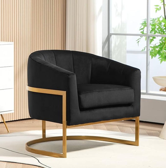 Velvet Modern Accent Armchair - Luxury Gold Frame | Versatile Seating for Living Room Bedroom Office Black