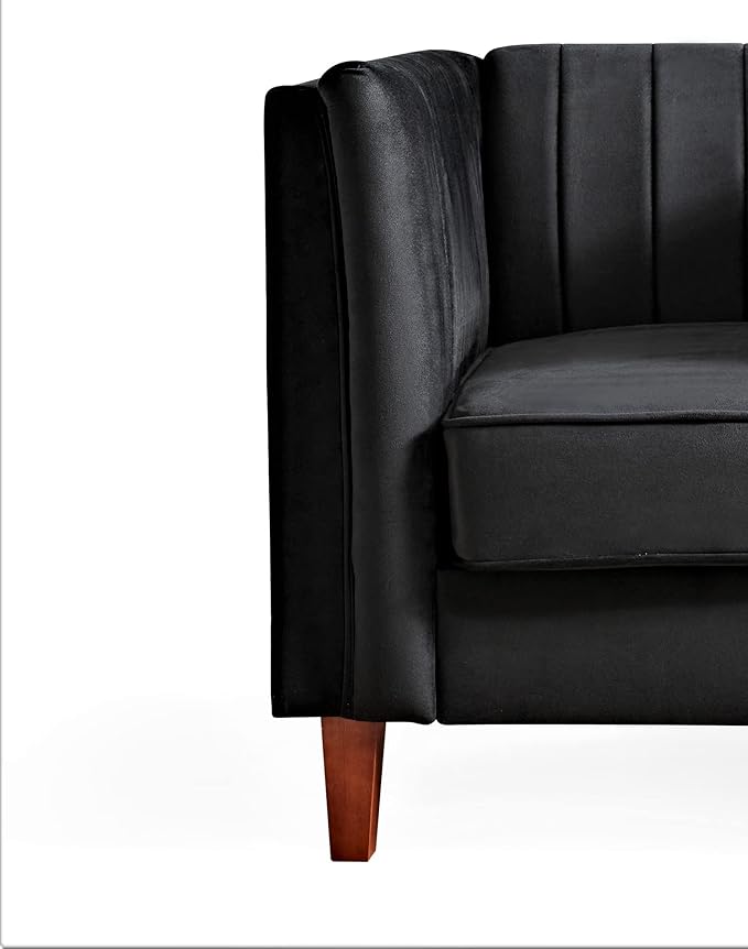 Container Furniture Modern Luxury Velvet Chair for Living Room with High Density Foam Soft Fabric Upholstery Removable Cushions and Solid Wood Legs 36.6'' Wide Armchair Black