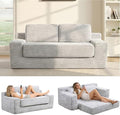 71 Corduroy Cloud Loveseat Sofa Bed Pull Out Convertible 2-in-1 Boneless Couch Deep Seat 2-Seater Design No Assembly Floor Sofa with Side Pockets for Living Room Bedroom Apartment (Grey)