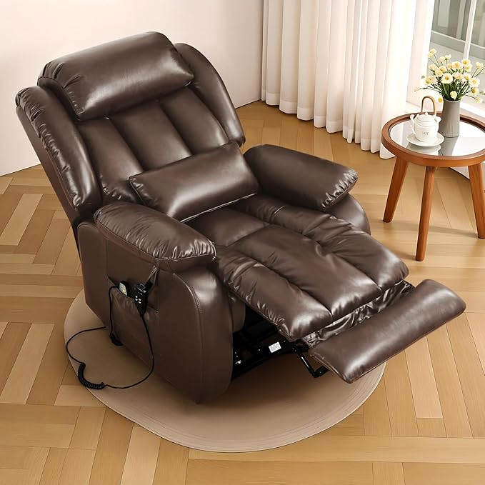 Infinite Position Lay Flat Lift Recliner Chair for Adults Dual Motor Power Lift Chair for Elderly with Massage &amp Heating Extended Footrest USB Ports Remote Control &amp Lumbar Pillow Leather