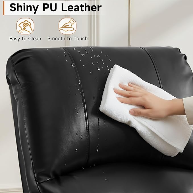 Manual Reclining Loveseat Sofa 2-Seater Recliner Couch with Overstuffed Backrest PU Leather Upholstered Double Recliner for Living Room RV Small Spaces Black