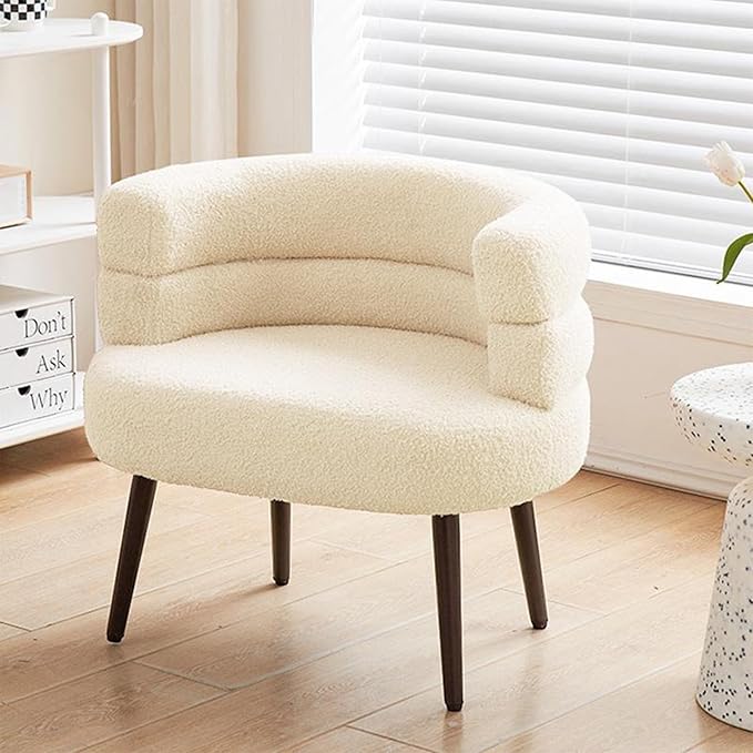Makeup Vanity Chairs with BackOffice Desk No WheelsComfy Fabric Easy to Install for Living RoomBedroomHomeOfficeDressing Room-Beige White
