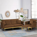 2 Pieces Velvet Sofa Set with Adjustable Armrest and Backrest 70” Convertible Futon Sofa Bed &amp Mordern Accent Chair with Ottoman for Living Room Bedroom Brown