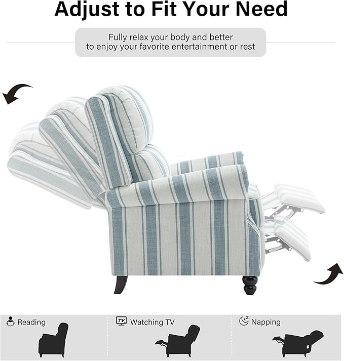 Recliner Chair Modern Pushback Armchair with Adjustable Backrest &amp Footrest for Bedroom Living Room (Blue StripeSet of 2)