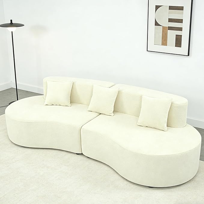 Curved Sofa Half Moon Sofa Modular Cloud Boneless Couch with Deep Seat Modern 4 Seat Compressed Sectional Sofa for Living Room Office &amp Apartment No Assembly Required Cream White