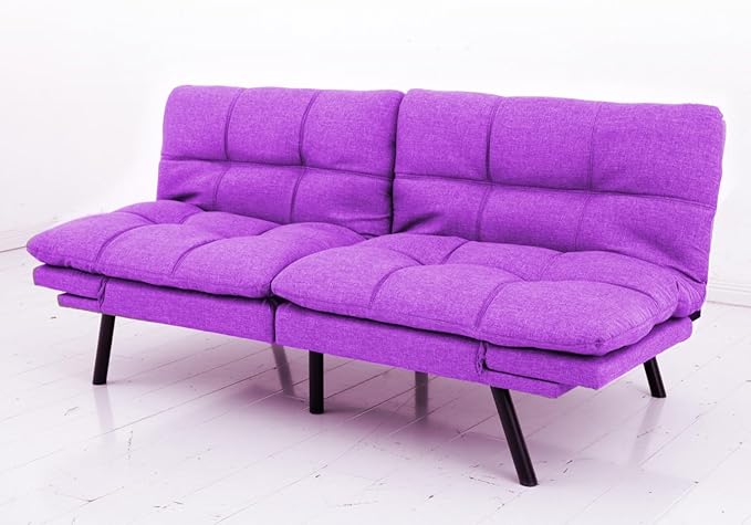 MUUEGM Faux Leather Futon Bed Convertible Memory Foam Sofa Bed Modern Love Seat for Living RoomCompact SpaceApartmentOfficeAdjustable Backrests Armrests Couch Sleeper71 Sofas Purple