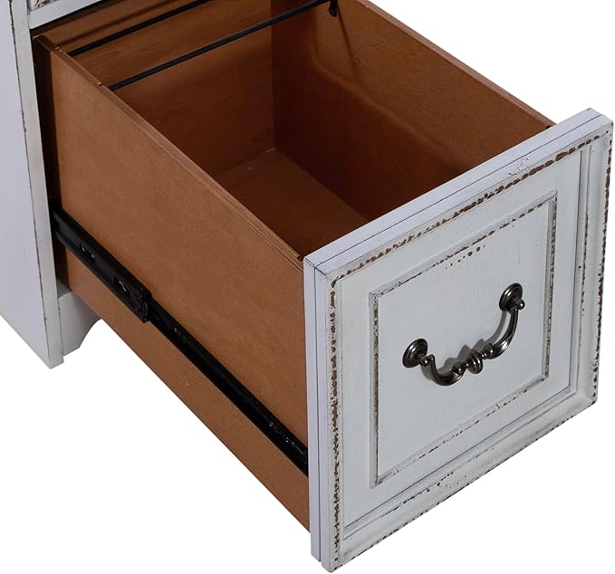 Liberty Furniture Magnolia Manor 4 Piece Opt L Shaped Writing Desk Set Keyboard Tray European Traditional Home Office - Antique White &amp Weathered Bark Oak Wood