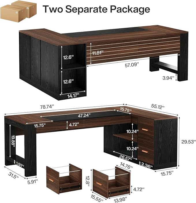 Tribesigns 78 L Shaped Executive Desk Large Office Computer Desk with Drawers and Lateral File Cabinet Modern Business Furniture Workstation with Storage Shelves for Home Office