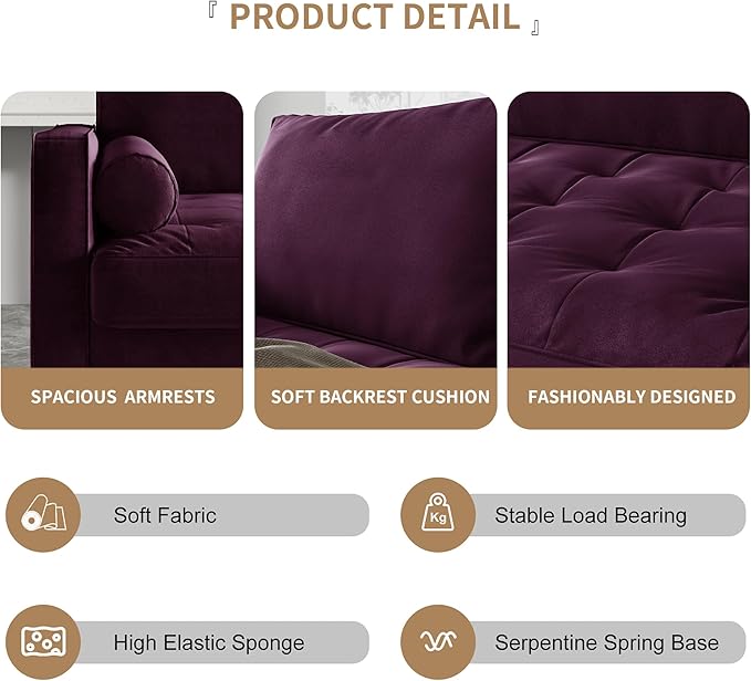 SILKIR Velvet Loveseat Sofa Love Seats Furniture for Small Spaces Mid-Century Modern Loveseats for Living Room Love Seat Couch 58 Inches Eggplant