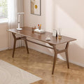 Solid Wood Study Desk - 63 Double Long Computer Table for Home Office 2-Person PC Workstation Walnut