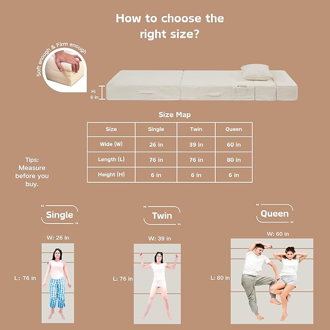 Folding Sofa Bed 4 in 1 Convertible Sleeper Chair with Pillow Twin Memory Foam Fold Out Chair Bed Modern Floor Futon Sofa Couch Mattress for Living Room/Guest/Apartment Beige | Fold out chair bed