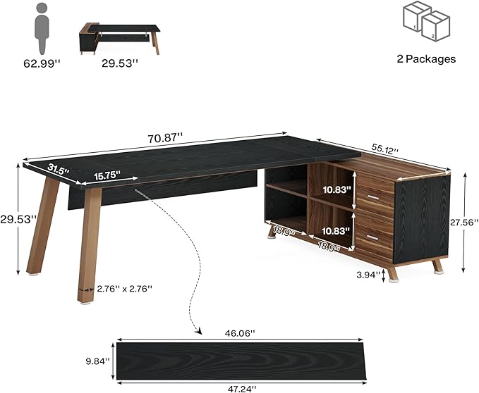 Tribesigns 78.7-Inch Executive Desk L-Shaped Desk with 55-Inch Cabinet Large Office Desk with Storage Shelves Modern Computer Desk for Home Office Black &amp Walnut