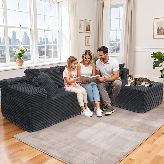 108” Modular Sectional Couches Sofa Oversized L-Shape Cloud Couch with Deep Seat Comfy Memory Foam Modern Boneless Couch for Living Room No Assembly Required