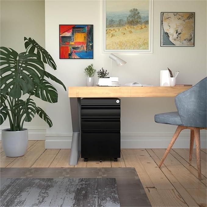 Mobile File Cabinets File Cabinet for Home Office 3 Drawers Cabinets with Lock Rolling Under Desk Filing Drawer On Wheels(Black)